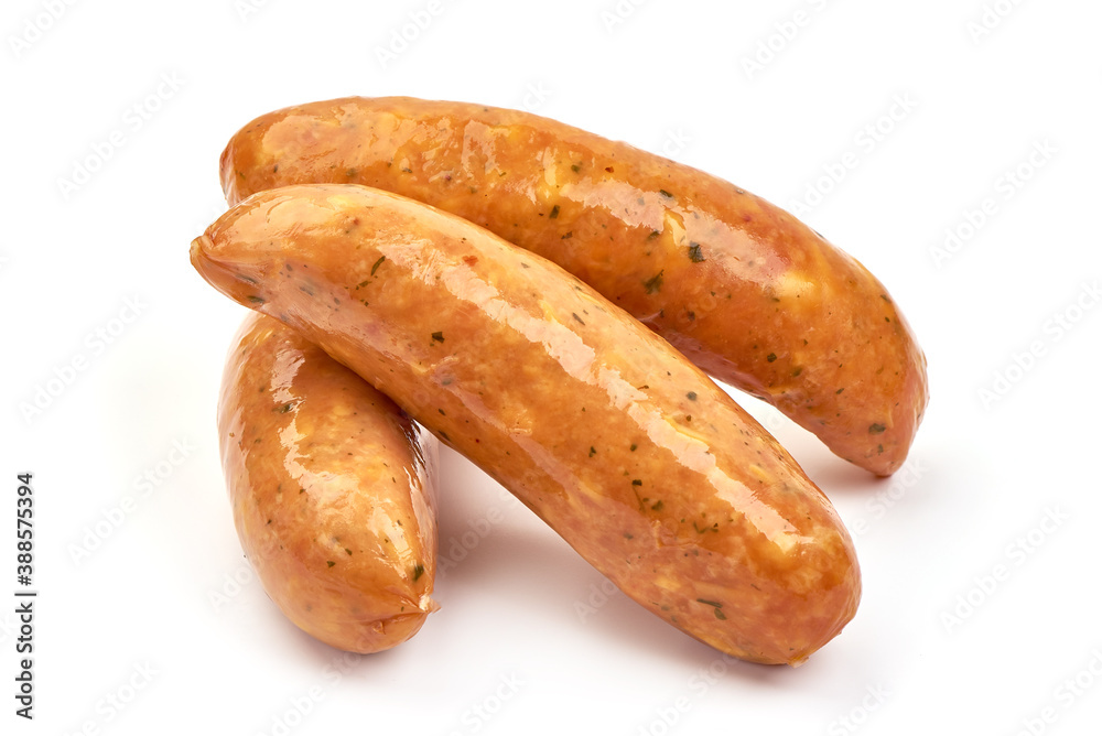 German bratwurst sausages, isolated on white background German bratwurst sausages, isolated on white background