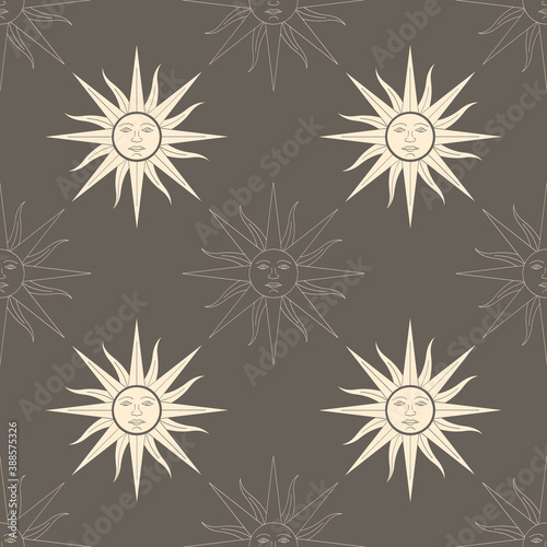 Seamless vector pattern with Sun of May ancient symbol of Incan sun god Inti for your project