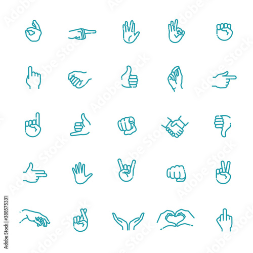 Hand gestures line icon set. Included icons as fingers interaction