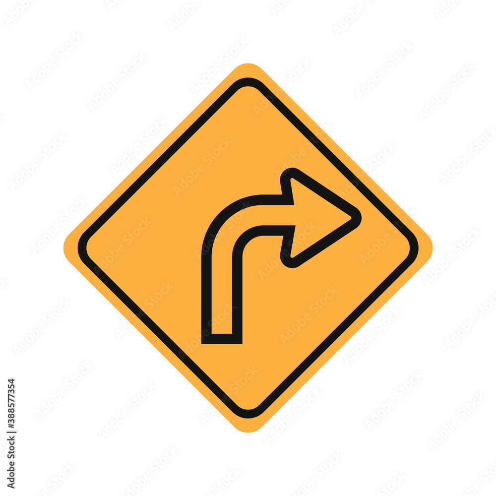 Turn right glyph icon road sign vector illustration in white background. Turn right icon sign Turn right glyph icon road sign vector illustration in white background. Turn right icon sign