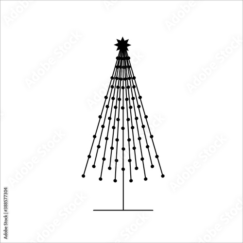 Christmas tree. Vector illustration in doodle style. Isolated object on a white background. New Year elements design  for  winter holidays  children books  coloring poster  greeting card.