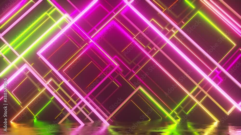 Movement of glass neon blocks. Modern ultraviolet lighting. Seamless loop 3d render Movement of glass neon blocks. Modern ultraviolet lighting. Seamless loop 3d render