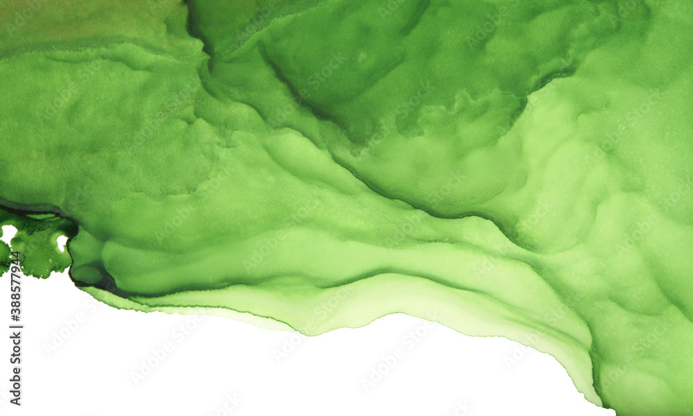 Obraz premium Art Abstract Green painting blots landscape horizontal background. Alcohol ink colors. Marble texture.