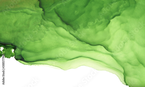 Art Abstract Green painting blots landscape horizontal background. Alcohol ink colors. Marble texture.