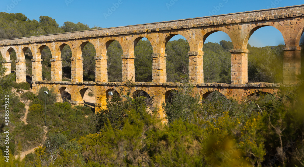 Fototapeta premium Tarragona famous bridge Puento del diablo at sunny day view, Spain..