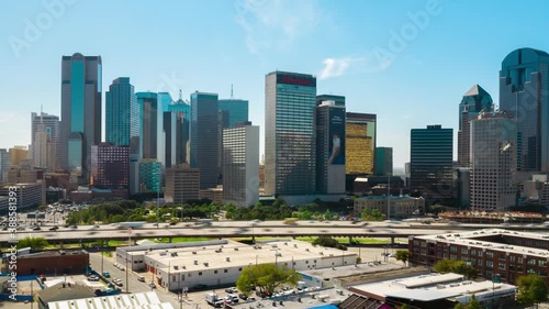 4K Texas State Dallas Skyline Drone Aerial Time Lapse Zoom Dallas Downtown