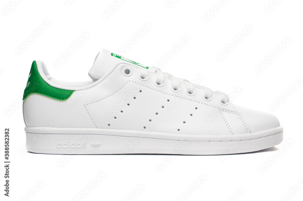 Adidas Stan Smith sneaker classic (white and green) isolated on white  background Stock Photo | Adobe Stock
