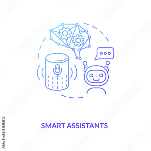 Smart assistants concept icon. Modern digital everyday helper device. Artificial brain analizer. AI application idea thin line illustration. Vector isolated outline RGB color drawing