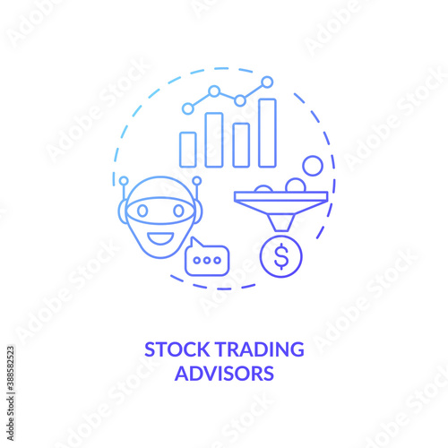 Stock trading advisors concept icon. Money earning futuristic advices. Smart analystic computer. AI application idea thin line illustration. Vector isolated outline RGB color drawing