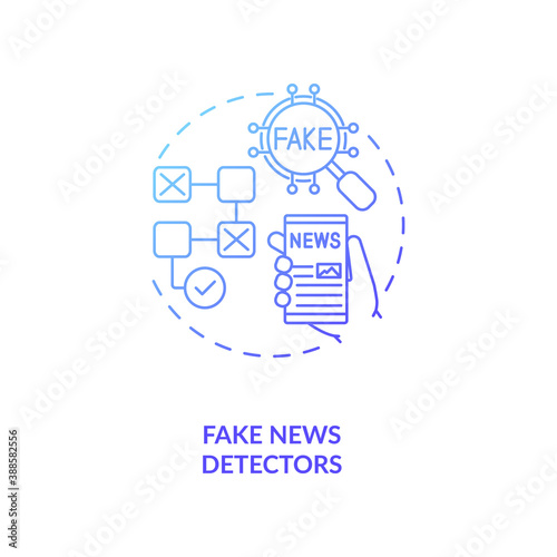 Fake news detectors concept icon. Bad informational sources with unverified data. Lieing to society. AI application idea thin line illustration. Vector isolated outline RGB color drawing