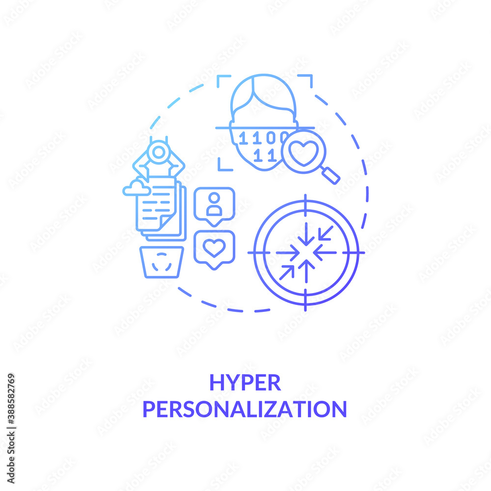 Hyper personalization concept icon. Innovational futuristic devices. Methods of identification. AI in education idea thin line illustration. Vector isolated outline RGB color drawing