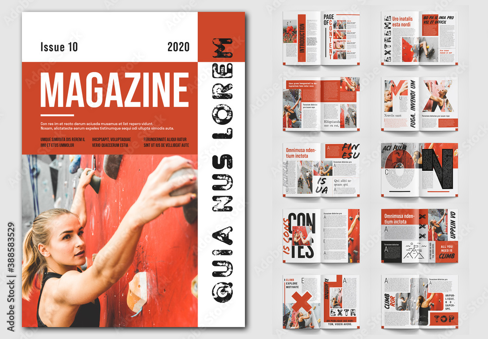 Red Magazine Layout Magazine Layout with Red Accents Stock Template | Adobe Stock