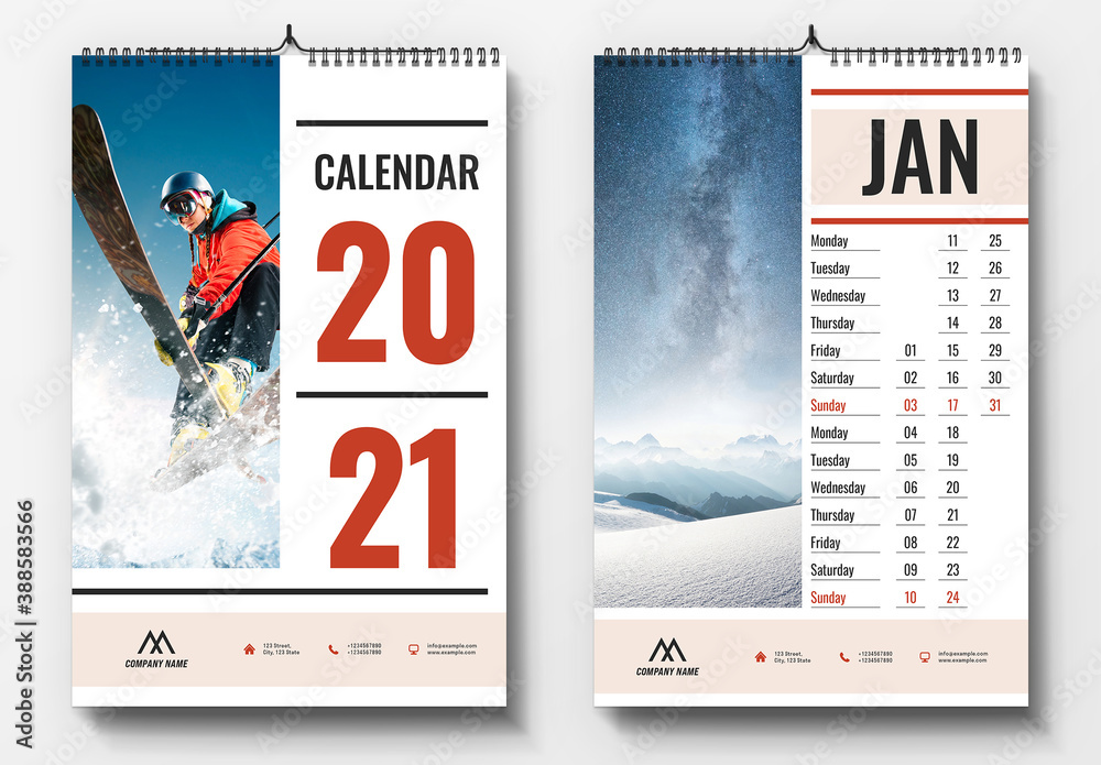2021 Wall Calendar Layout Stock Template | Adobe Stock