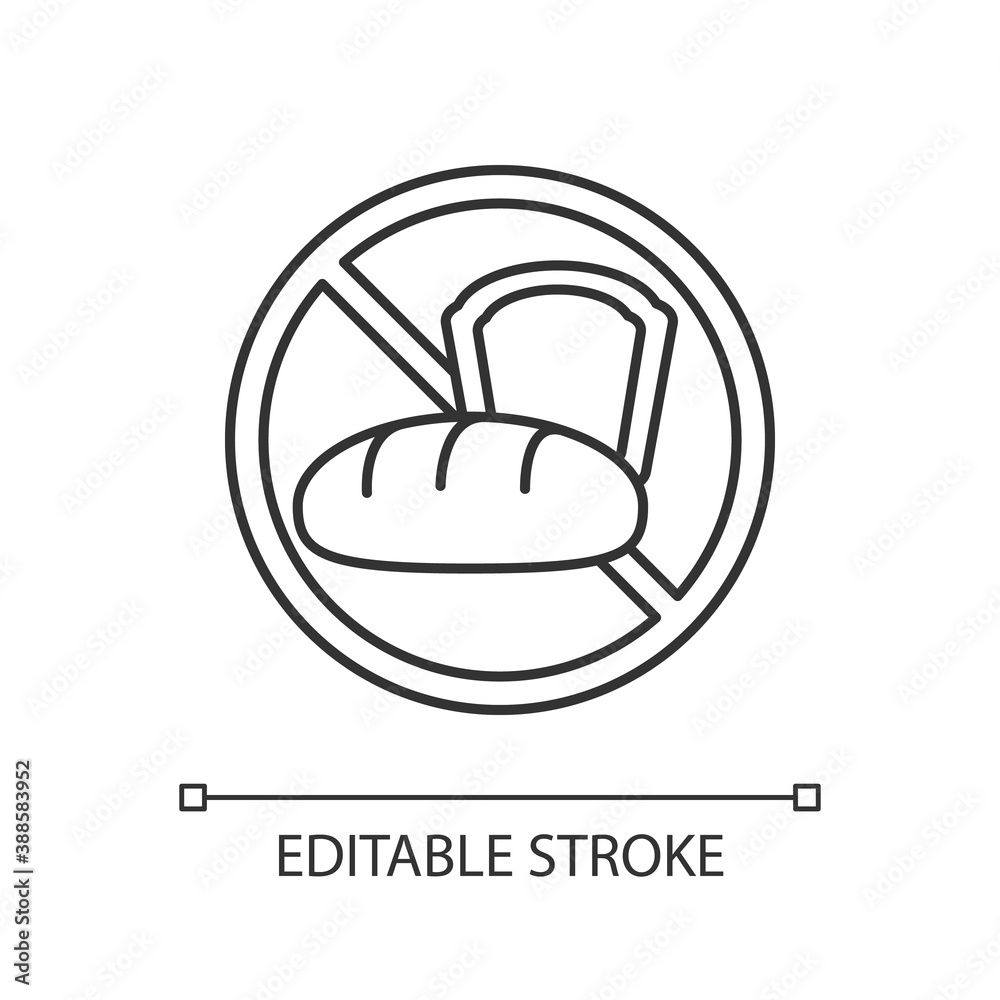 Gluten intolerance linear icon. Wheat allergy. Barley and rye. Gluten