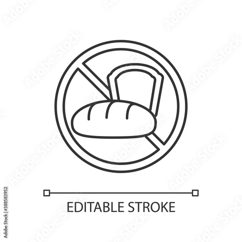 Gluten intolerance linear icon. Wheat allergy. Barley and rye. Gluten-free grains. Thin line customizable illustration. Contour symbol. Vector isolated outline drawing. Editable stroke