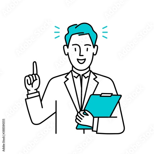 Man or doctor Men pointing up finger. Vector illustration.