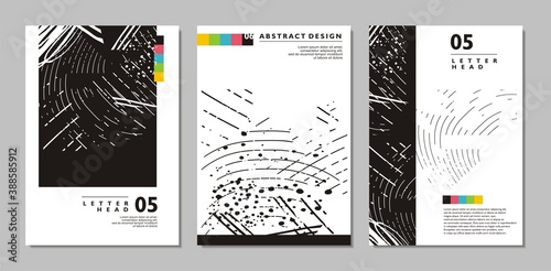 Cover design templates with grunge lines and strokes. Artistic scribble drawing brushes and trails. Vector document layout.