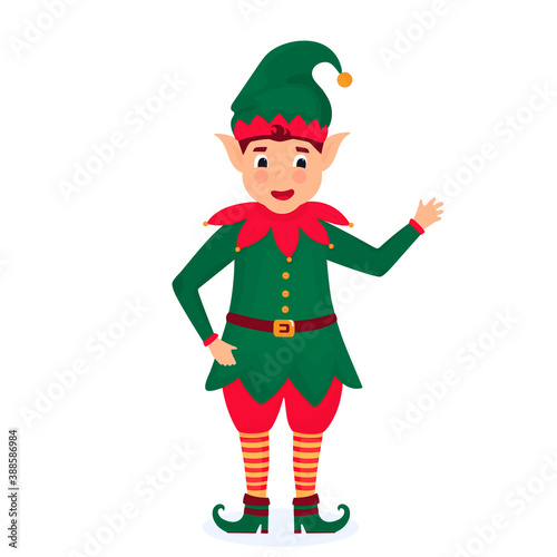 Funny Christmas elf. Vector illustration. Cartoon character.