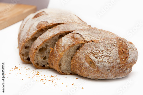 Sliced rye bread on a white background