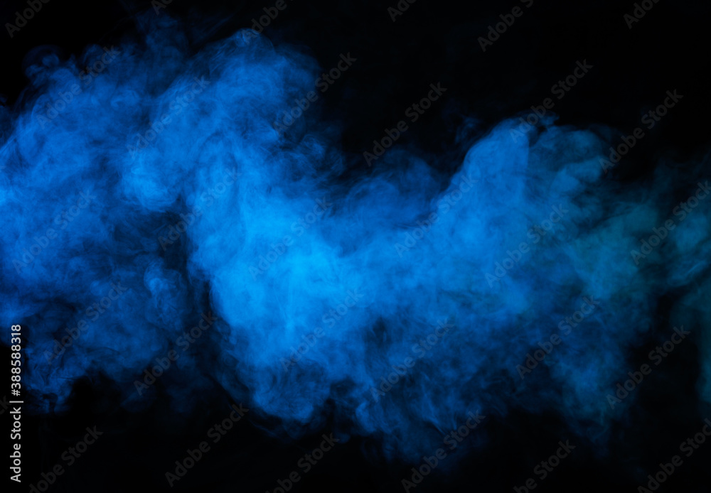 Blue smoke on black background - obrazy, fototapety, plakaty 