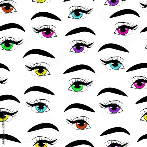 Seamless pattern with eyes of different colors  eyes of bright trendy colors  colored lenses  modern look  vector illustration.