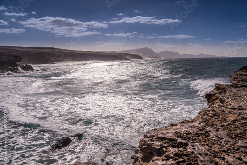 Coastline and desert scape around La Pared in the south of Fuerteventura
