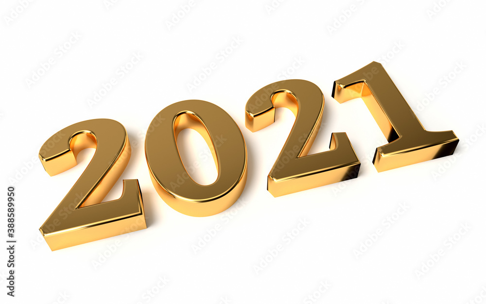New year concept. Golden number 2021 isolated on white background New year concept. Golden number 2021 isolated on white background