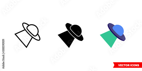 Alien spaceship icon of 3 types color, black and white, outline. Isolated vector sign symbol.