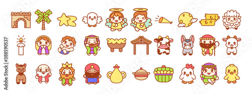 Set of nativity icon. Christmas season - Vector