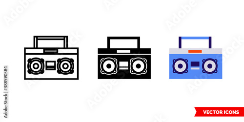 Boombox icon of 3 types color, black and white, outline. Isolated vector sign symbol.