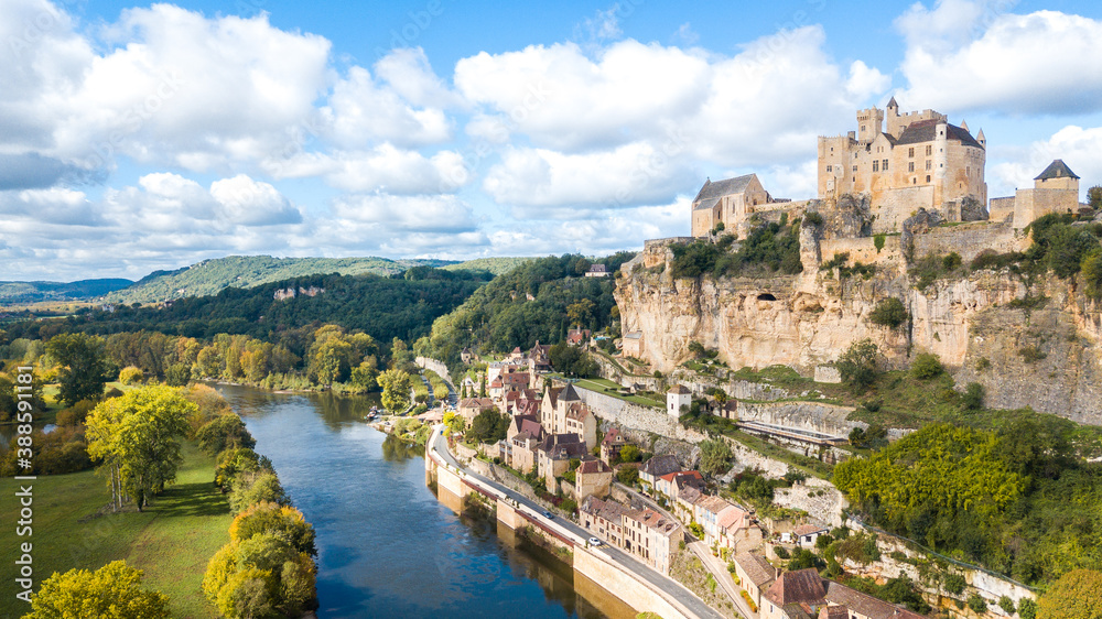 aerial view of medieval town in dordogne, France