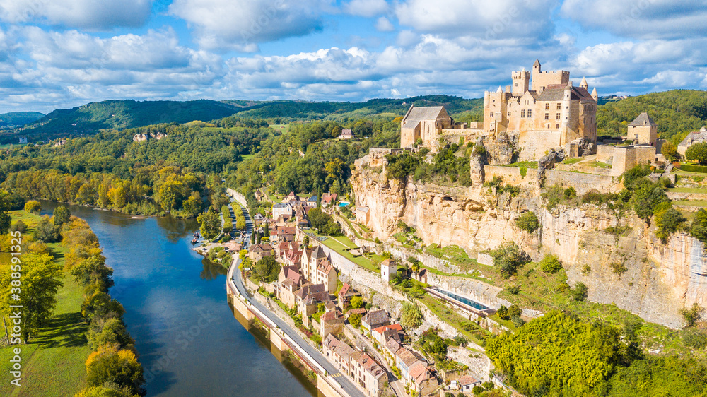 aerial view of medieval town in dordogne, France