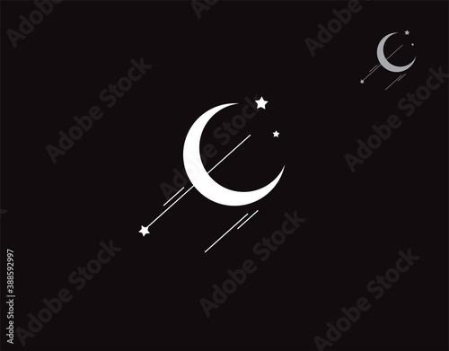 crescent moon on a black background in vector illustration