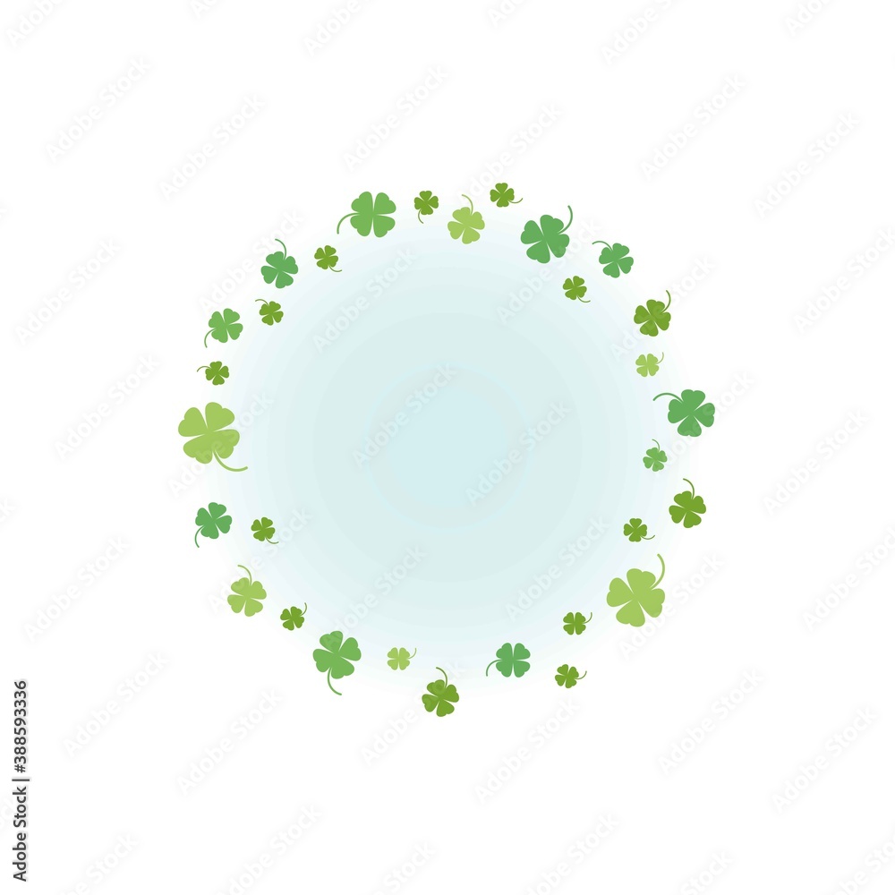 Clover garland on white background. St Patrick day greeting card with shamrock wreath and sky. Clover garland on white background. St Patrick day greeting card with shamrock wreath and sky.