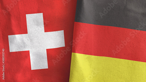 Germany and Switzerland two flags textile cloth 3D rendering