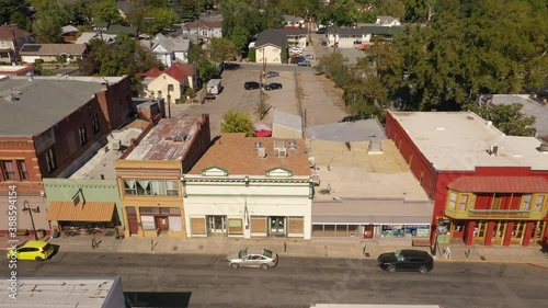 Aerial view of old historic buildings in Yreka, California