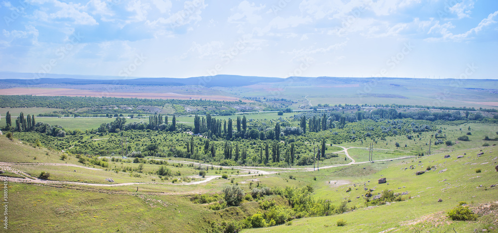 Panorama. Crimea, White rock on a bright sunny day