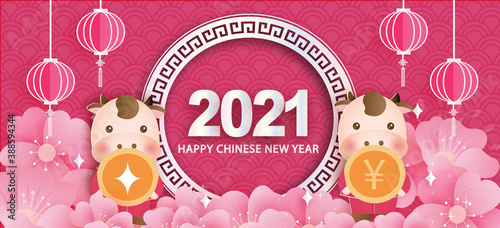 Chinese new year 2021 year of the ox banner .