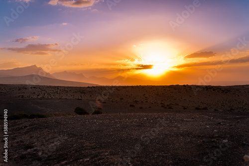 Volcanic desert sunset at the hills of Jandia