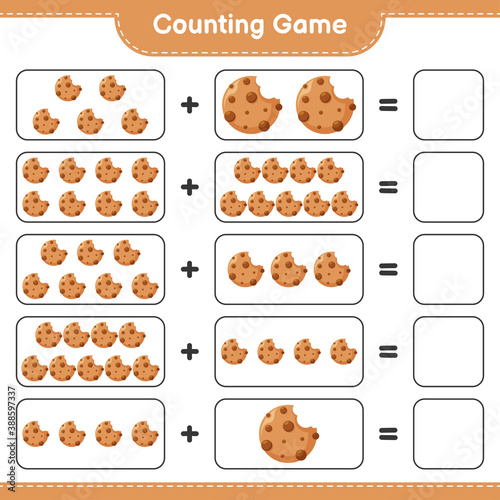 Counting game, count the number of Cookies and write the result. Educational children game, printable worksheet, vector illustration