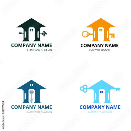 House and key logo template. real estate icon set. Real estate simple key logo vector illustration.