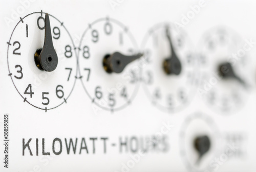 Close up of dials on an electric hydro meter photo