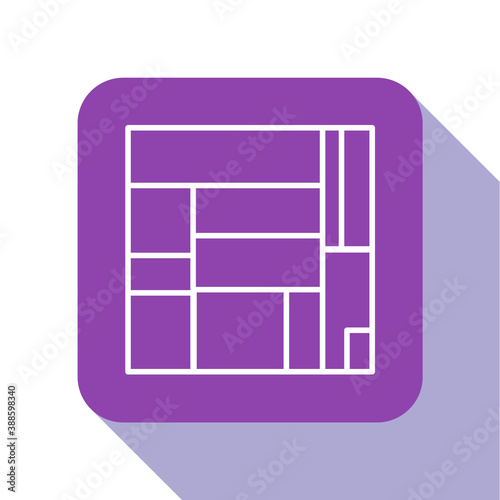 White line House Edificio Mirador icon isolated on white background. Mirador social housing by MVRDV architects in Madrid, Spain. Purple square button. Vector.