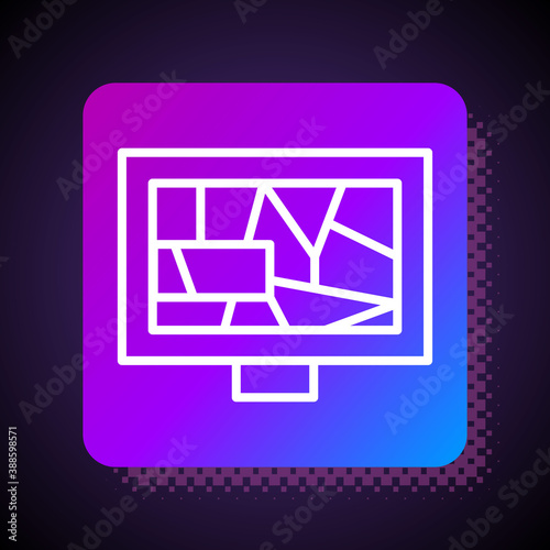 White line Picture art icon isolated on black background. Square color button. Vector.