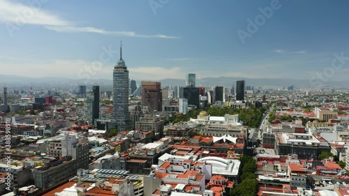 Drone Rises Up to Reveal Palacio de Bellas Artes, Alameda Central in Mexico City photo
