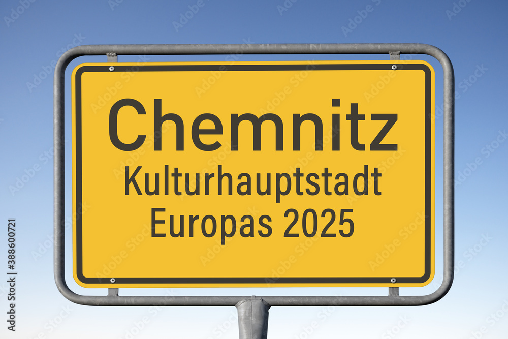 Ortswerbetafel, Chemnitz, Kulturhauptstadt Europas 2025, (Symbolbild)