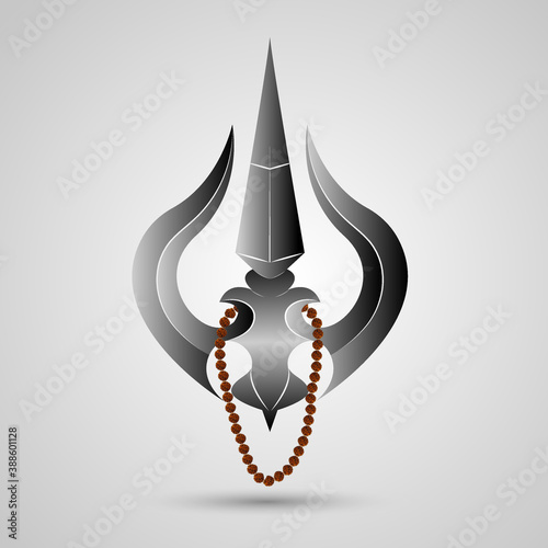 Trident graphic realistic art Design, trishul with rudraksh india weapon of lord shiva graphic Design.	