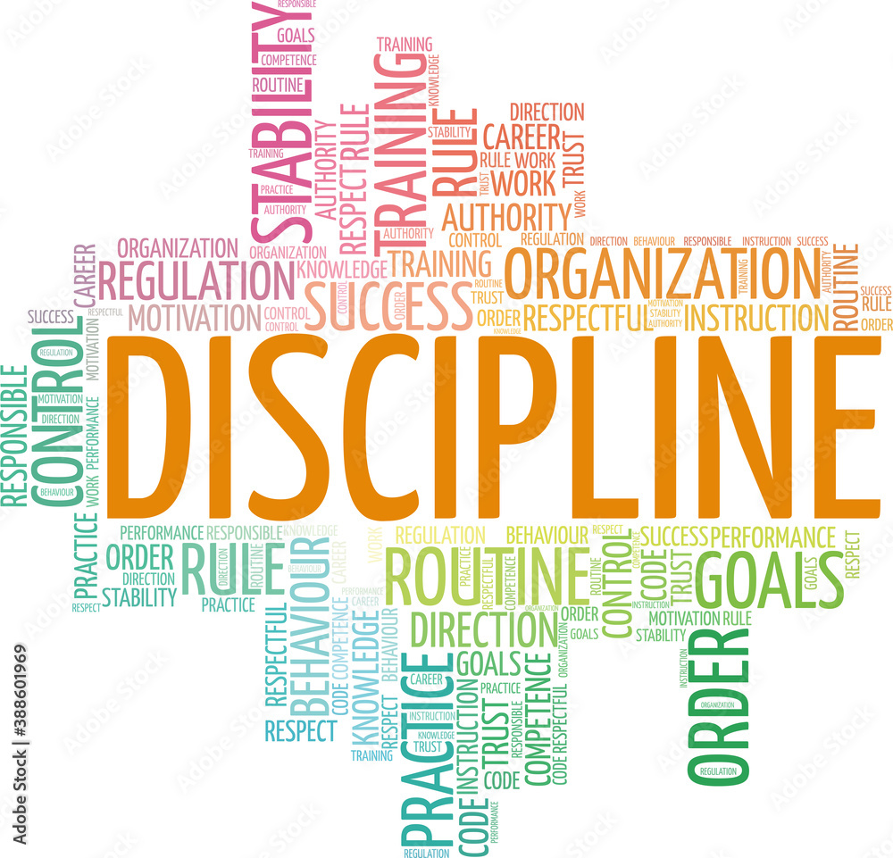 Obraz premium Discipline vector illustration word cloud isolated on a white background.