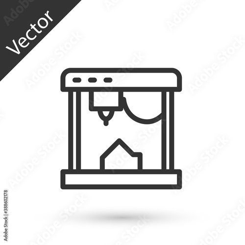 Grey line 3D printer icon isolated on white background. Vector.