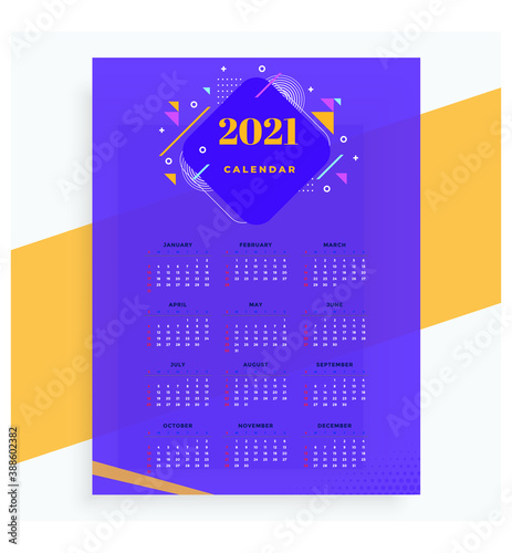 Calendar, Happy New Year 2021  Vector on color background For New Year's Day Cards. illustration,
